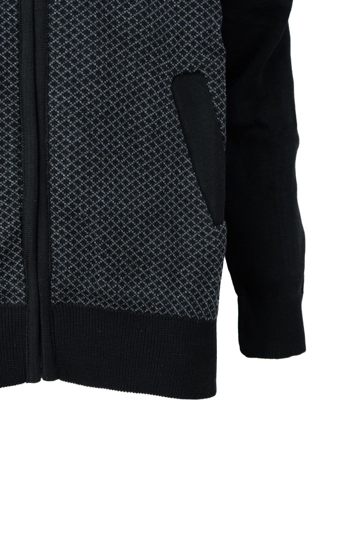 Erkek Kışlık Kalın Pamuklu Yünlü Hırka Astarlı Fermuarlı Cepli Hakim Yaka Baklava Motifli